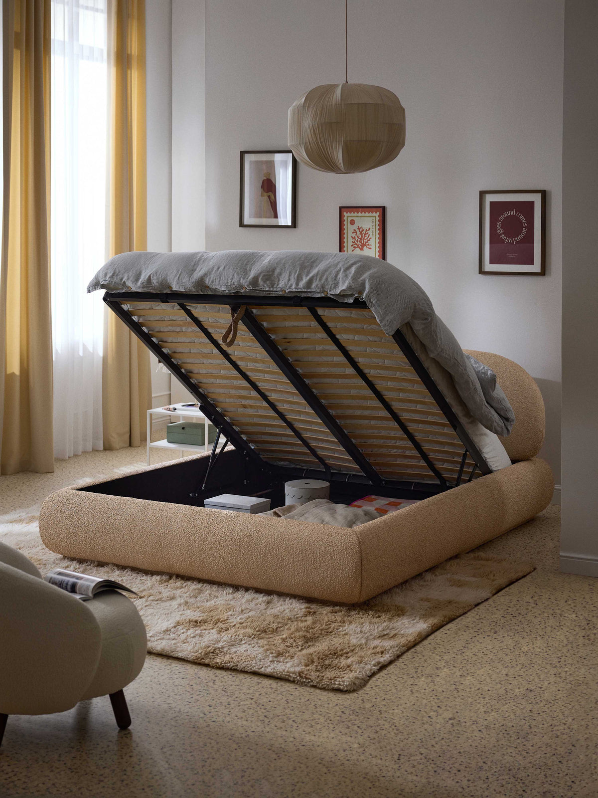 Albelle Upholstered Bouclé Bed with Storage