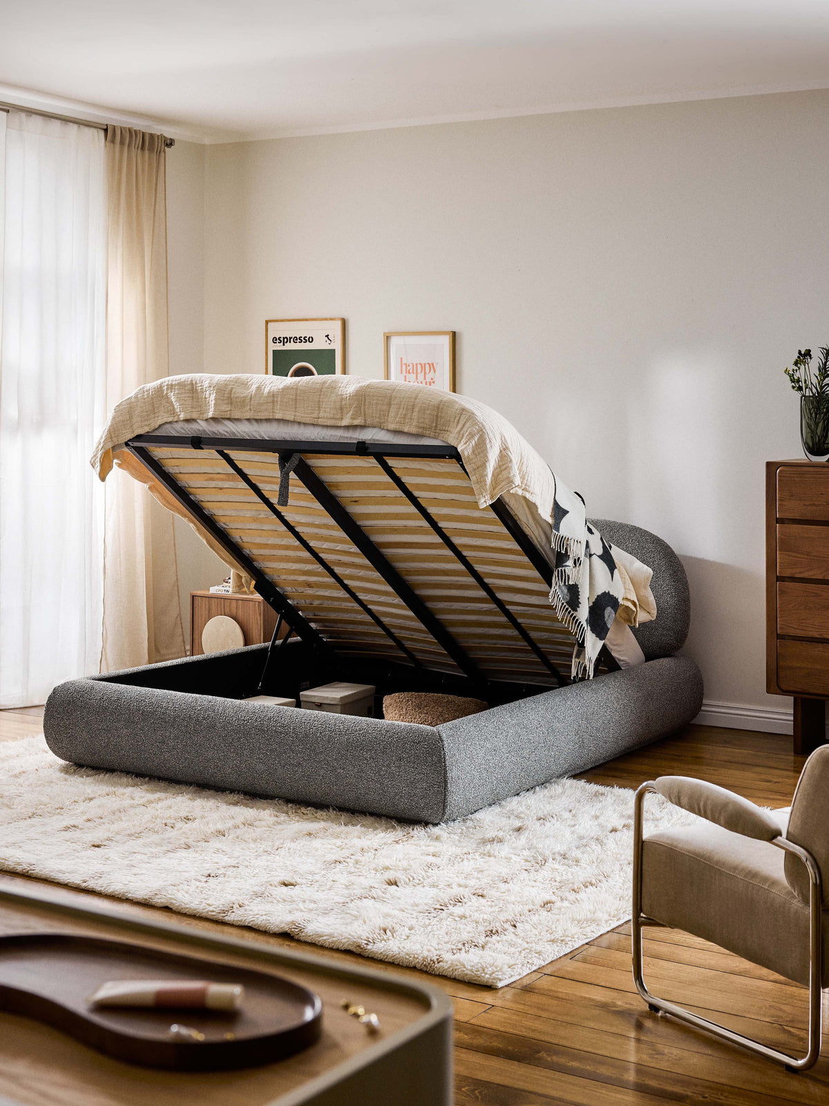 Albelle Upholstered Bouclé Bed with Storage