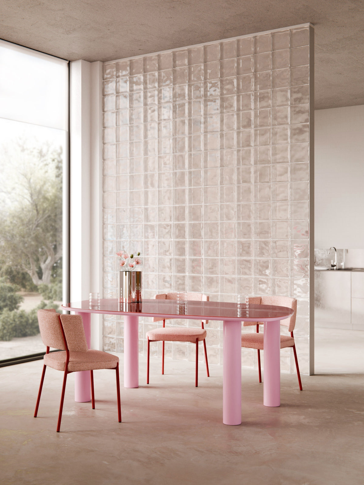 Benmont Organic Dining Table with Glass Top, 200 x 110 cm
