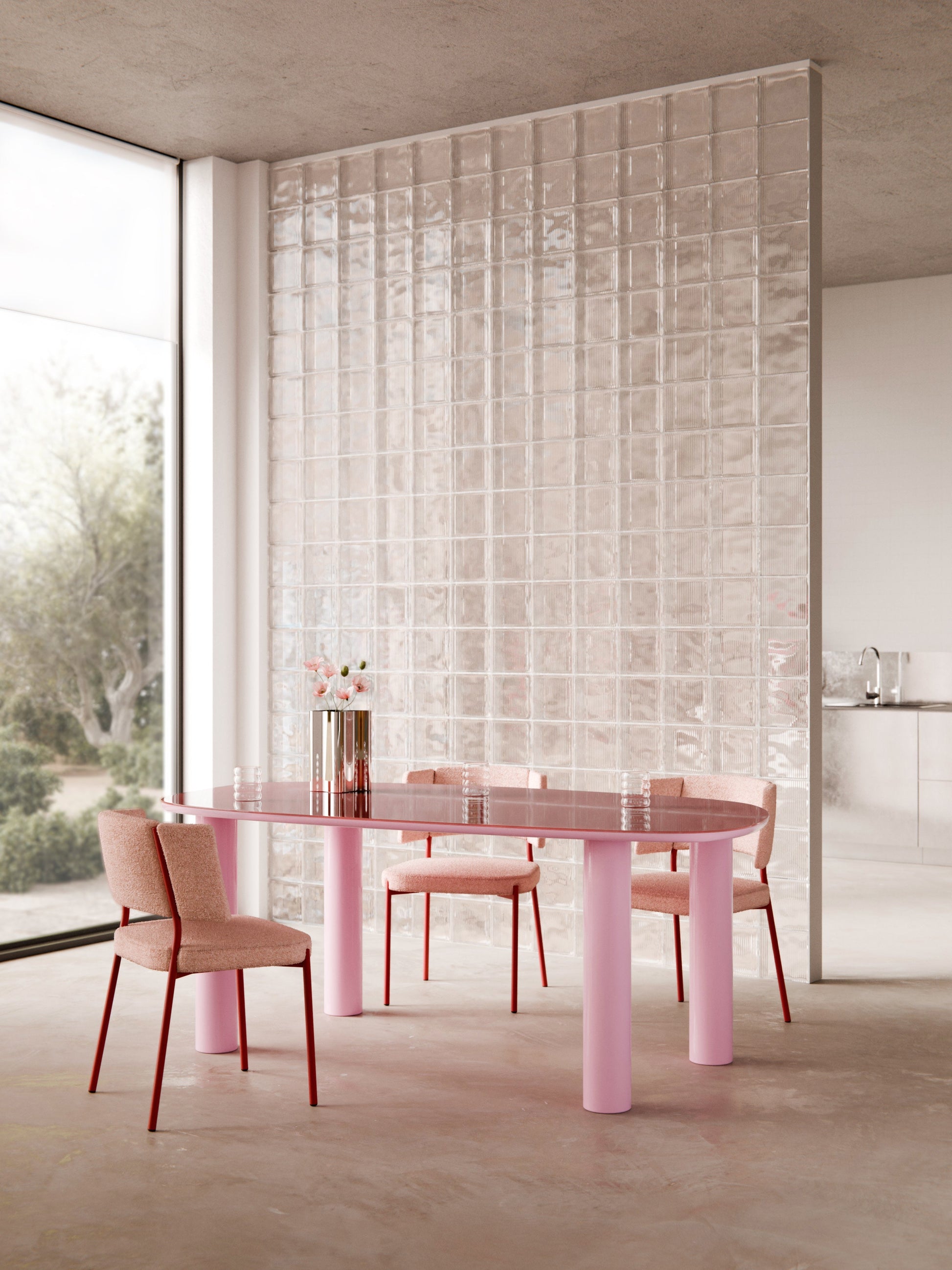 Benmont Organic Dining Table with Glass Top, 200 x 110 cm