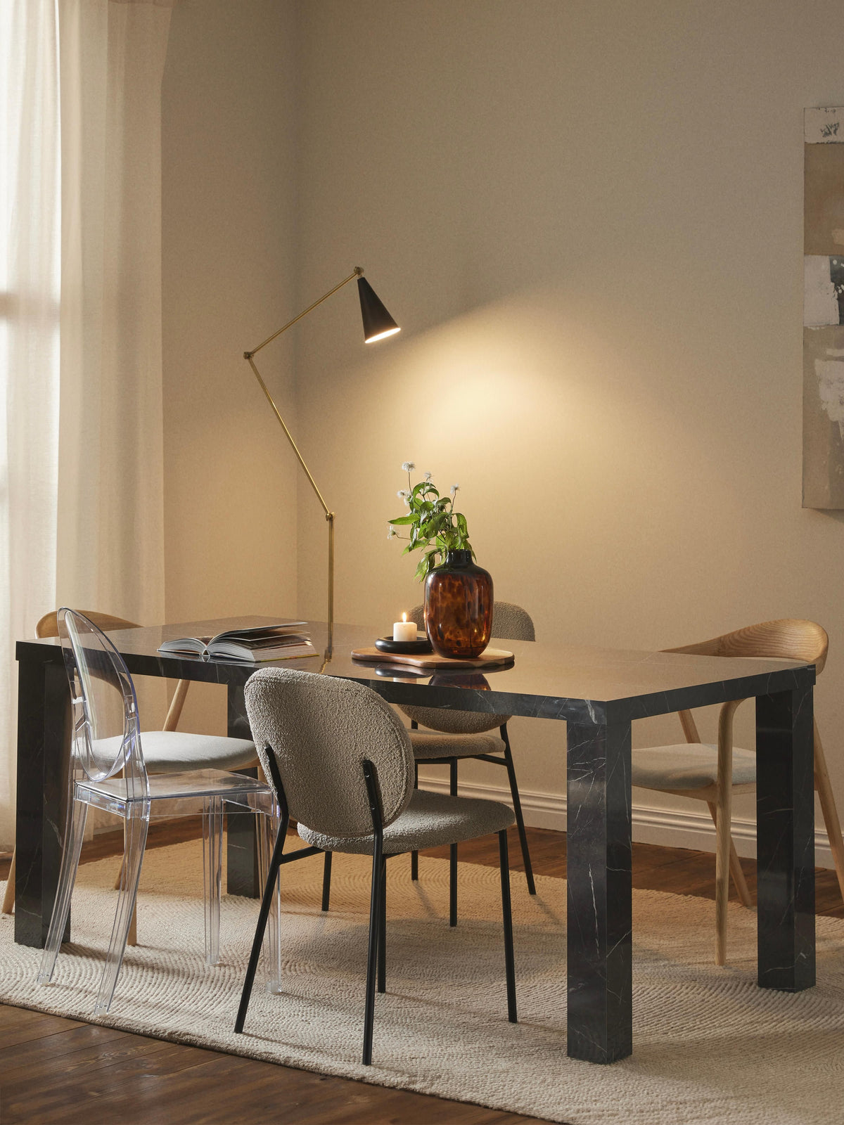 Carlmont Dining Table in Marble Look, 180 x 90 cm