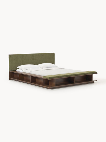 Clarmont Wooden Bed Frame with Bench and Side Shelves