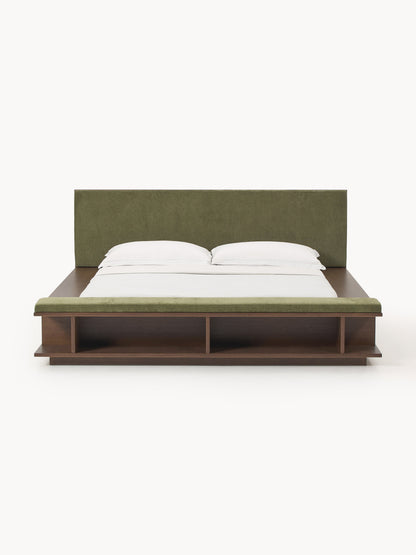 Clarmont Wooden Bed Frame with Bench and Side Shelves