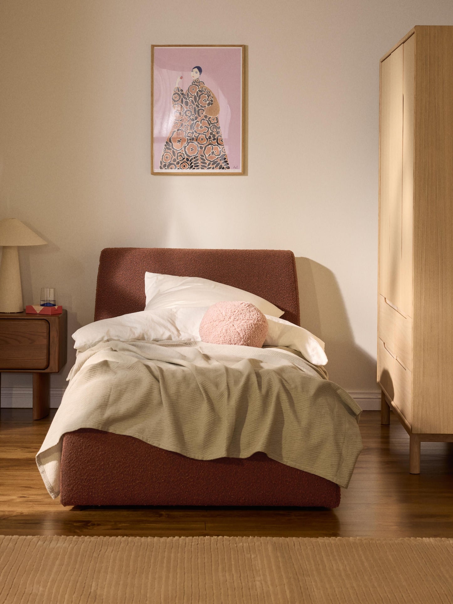 Cloudric Single Bed with Storage in Bouclé