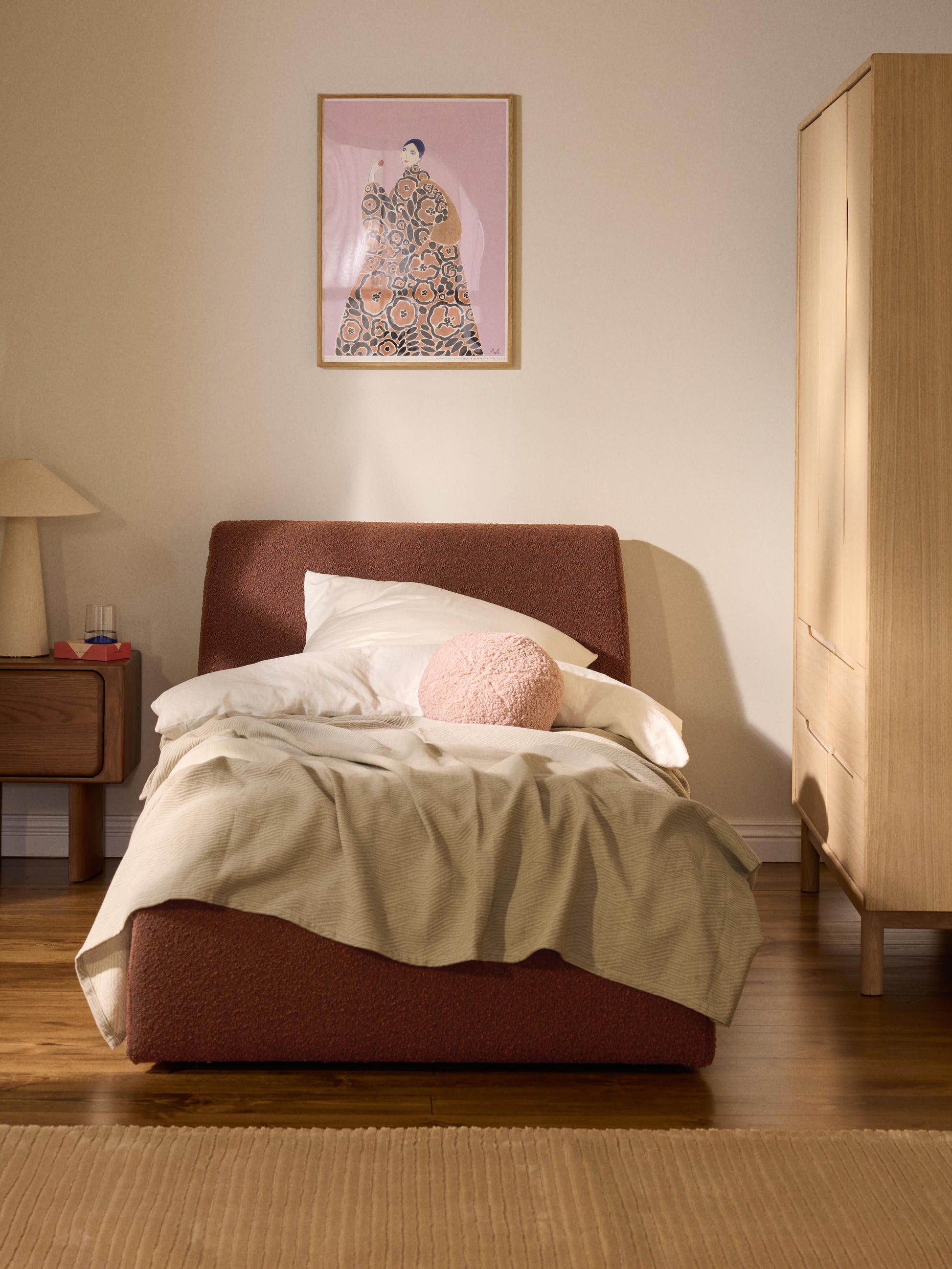 Cloudric Single Bed with Storage in Bouclé