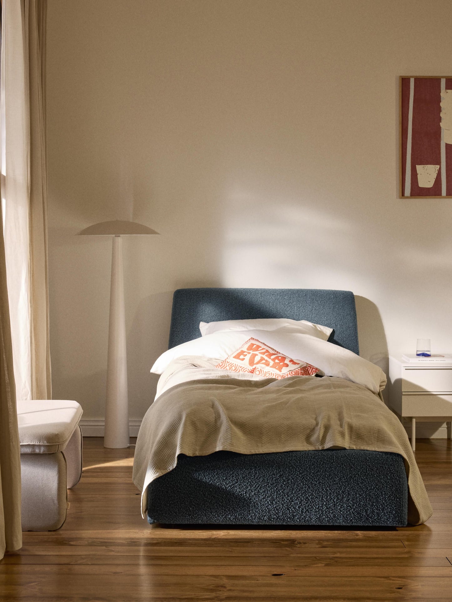 Cloudric Single Bed with Storage in Bouclé