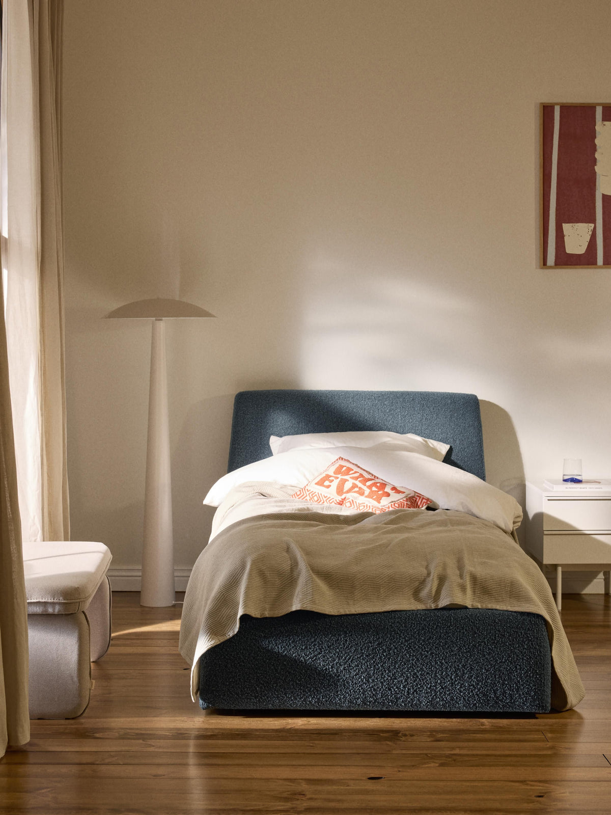 Cloudric Single Bed with Storage in Bouclé