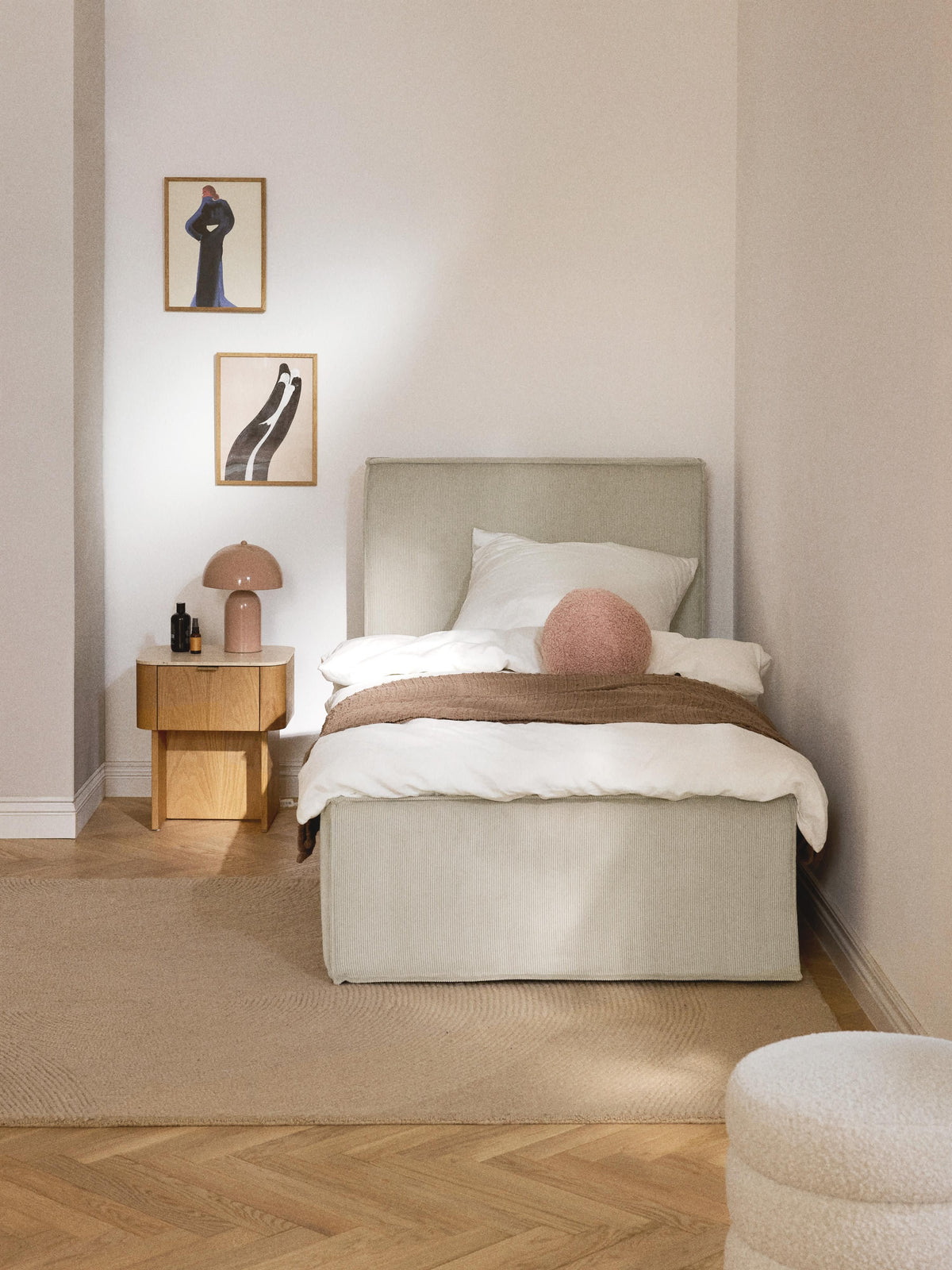 Drennica Corduroy Single Bed with Storage