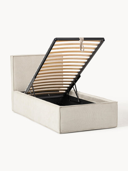 Drennica Corduroy Single Bed with Storage