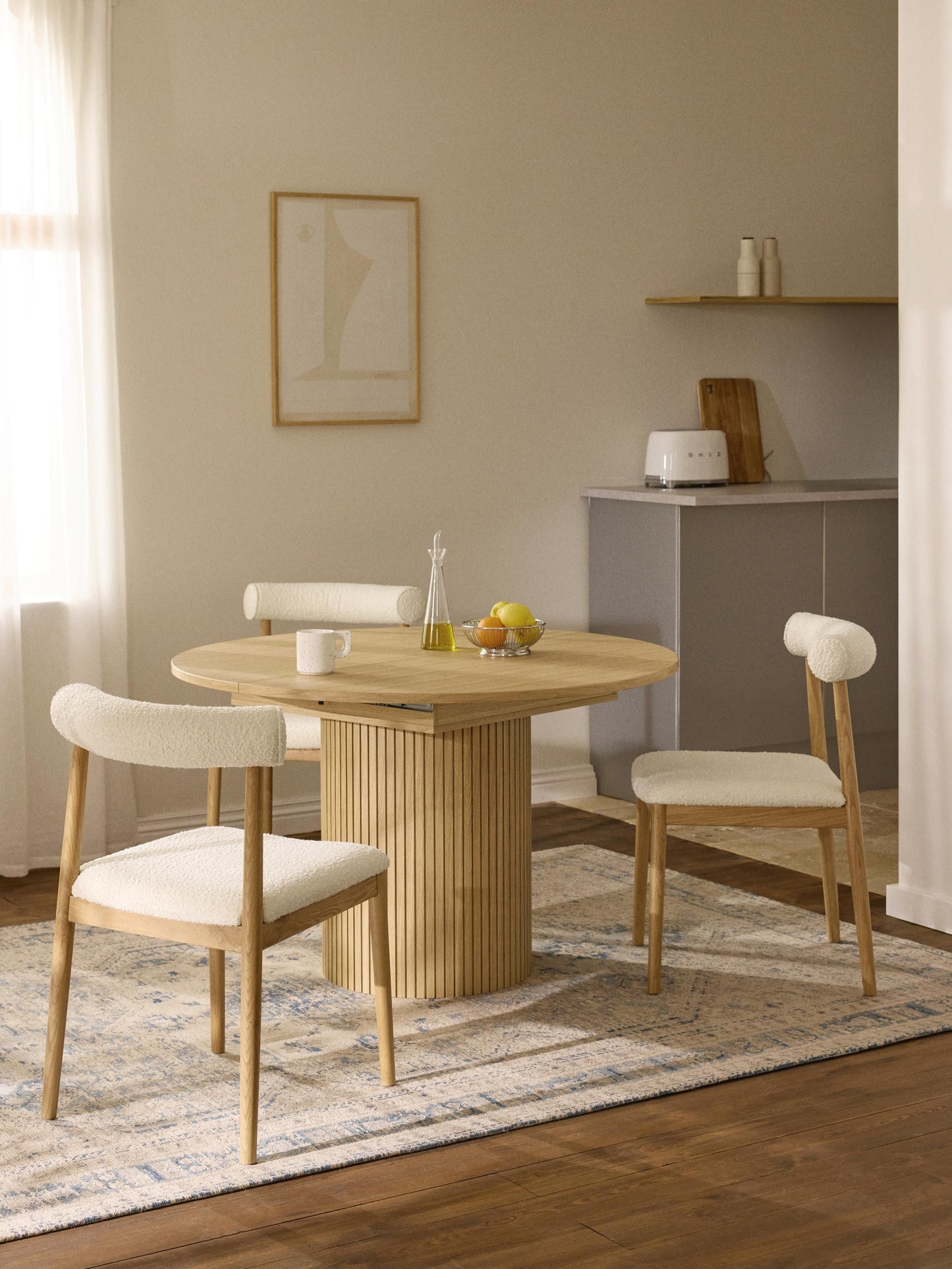 Filoro Extendable Dining Table with Grooved Texture, 120 - 160 x 75 cm