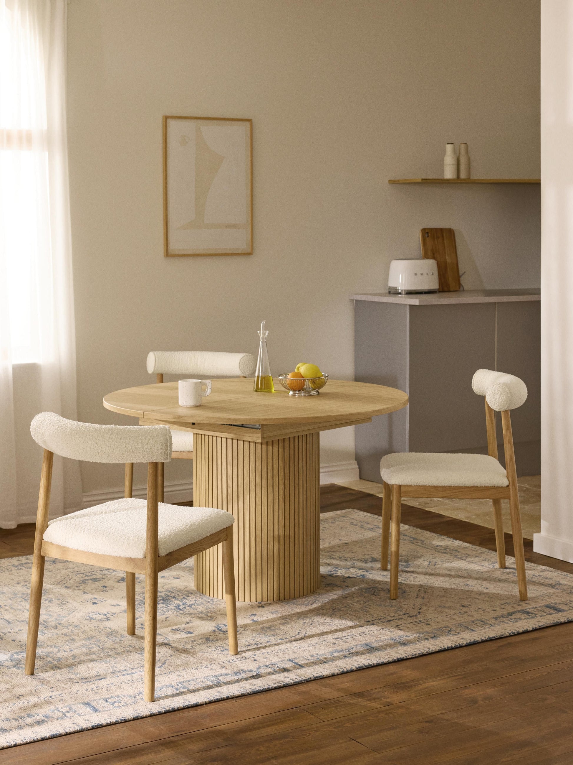 Filoro Extendable Dining Table with Grooved Texture, 120 - 160 x 75 cm