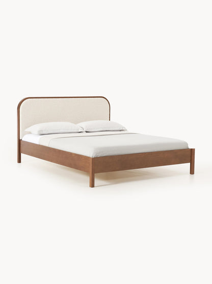 Jonaster Wooden Bed with Bouclé Headboard