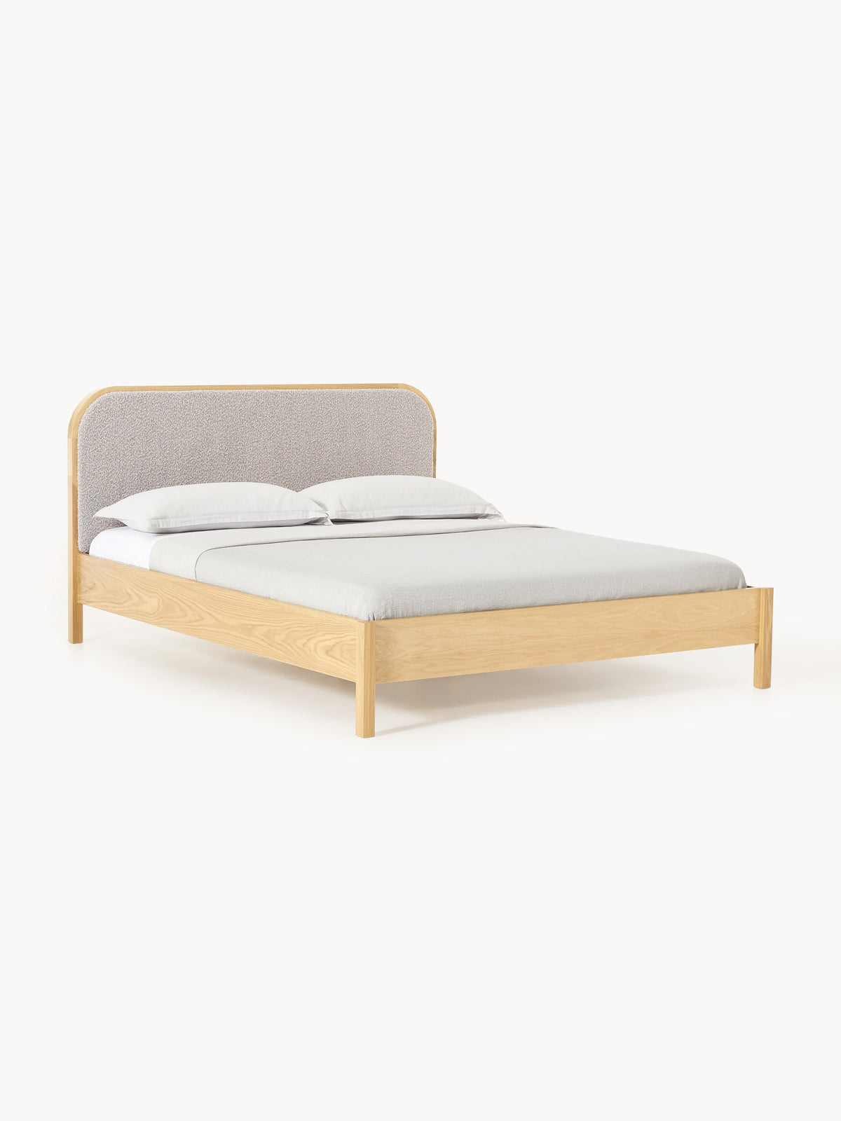 Jonaster Wooden Bed with Bouclé Headboard
