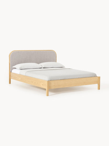 Jonaster Wooden Bed with Bouclé Headboard