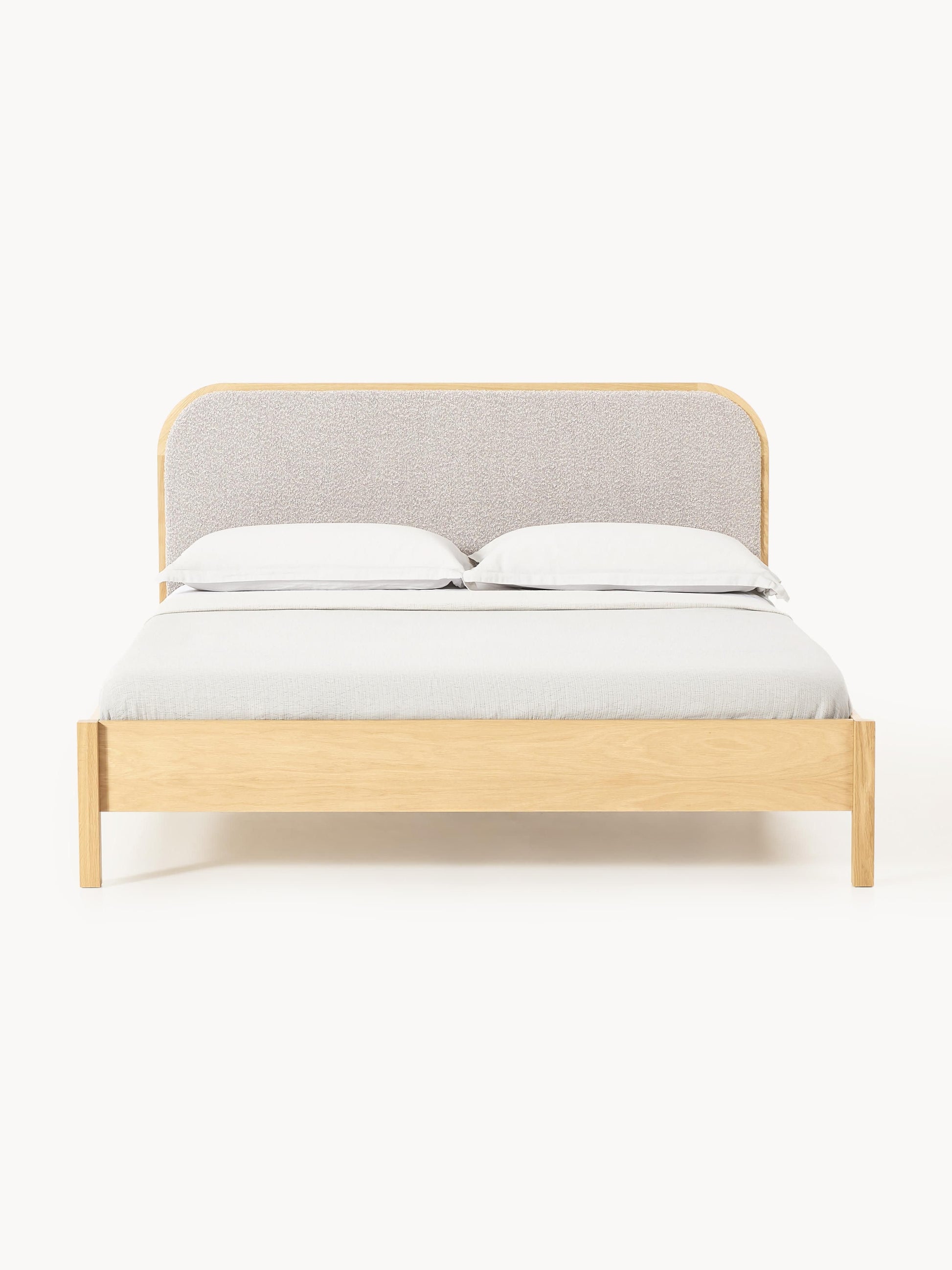 Jonaster Wooden Bed with Bouclé Headboard