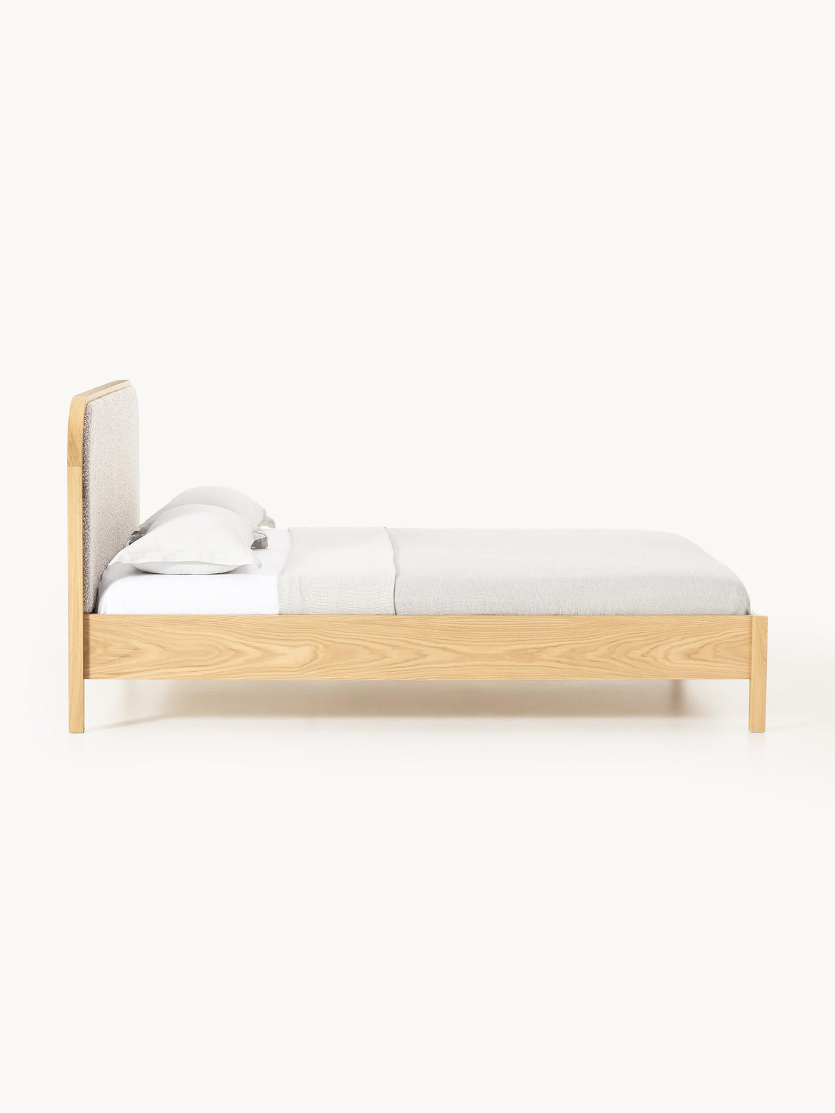 Jonaster Wooden Bed with Bouclé Headboard