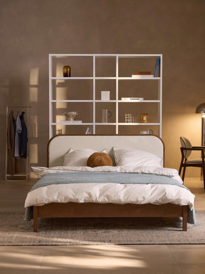 Jonaster Wooden Bed with Bouclé Headboard