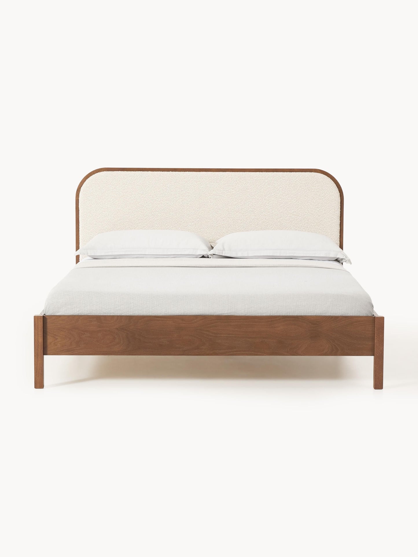 Jonaster Wooden Bed with Bouclé Headboard