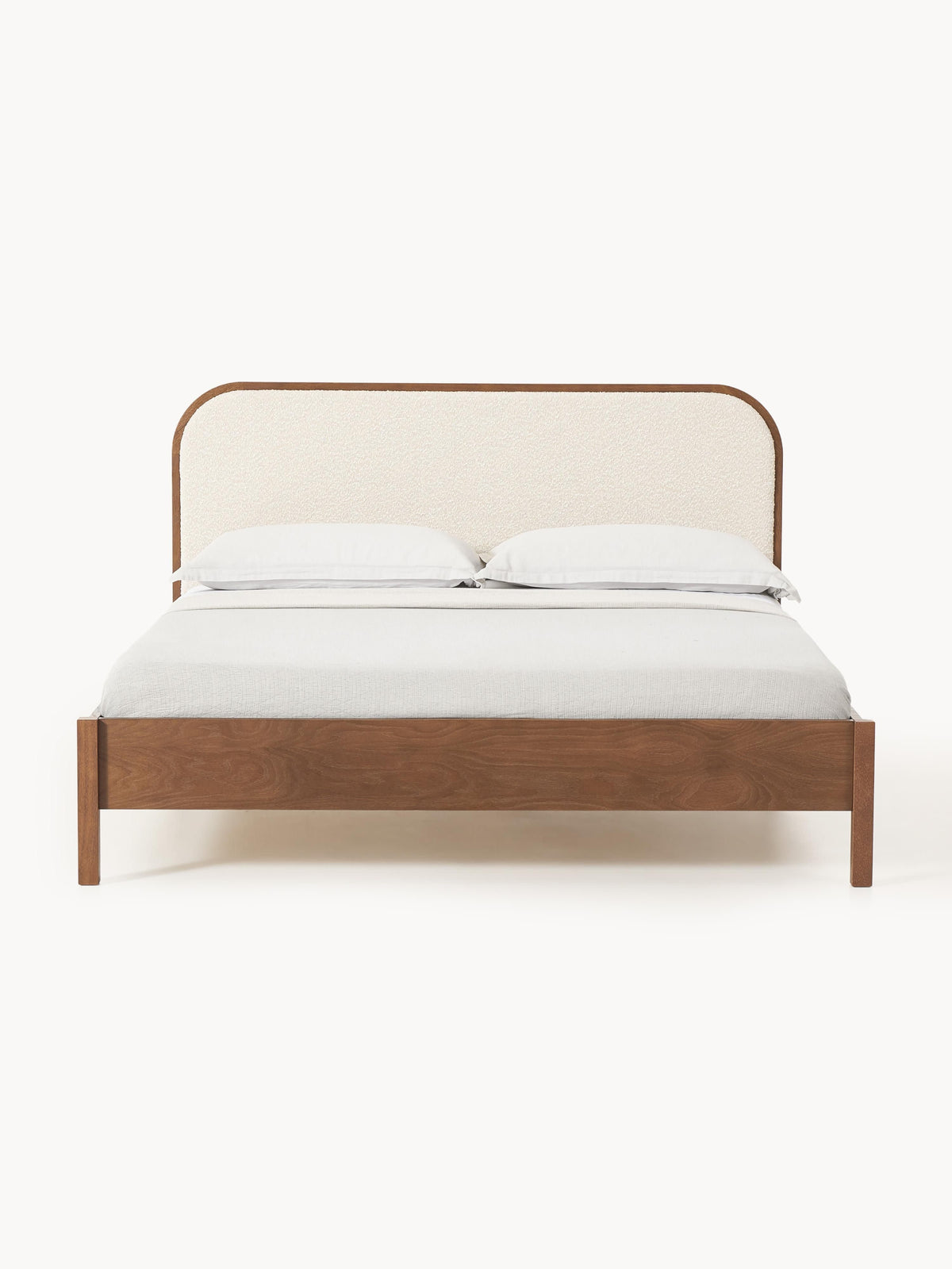 Jonaster Wooden Bed with Bouclé Headboard