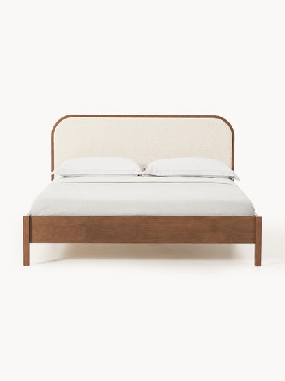 Jonaster Wooden Bed with Bouclé Headboard