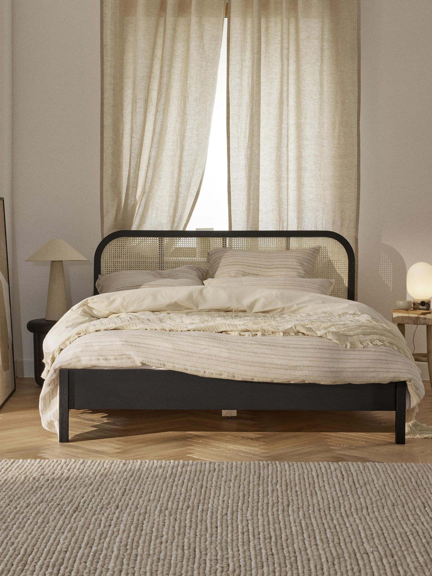Jonaster Wooden Bed with Vienna Cane Headboard