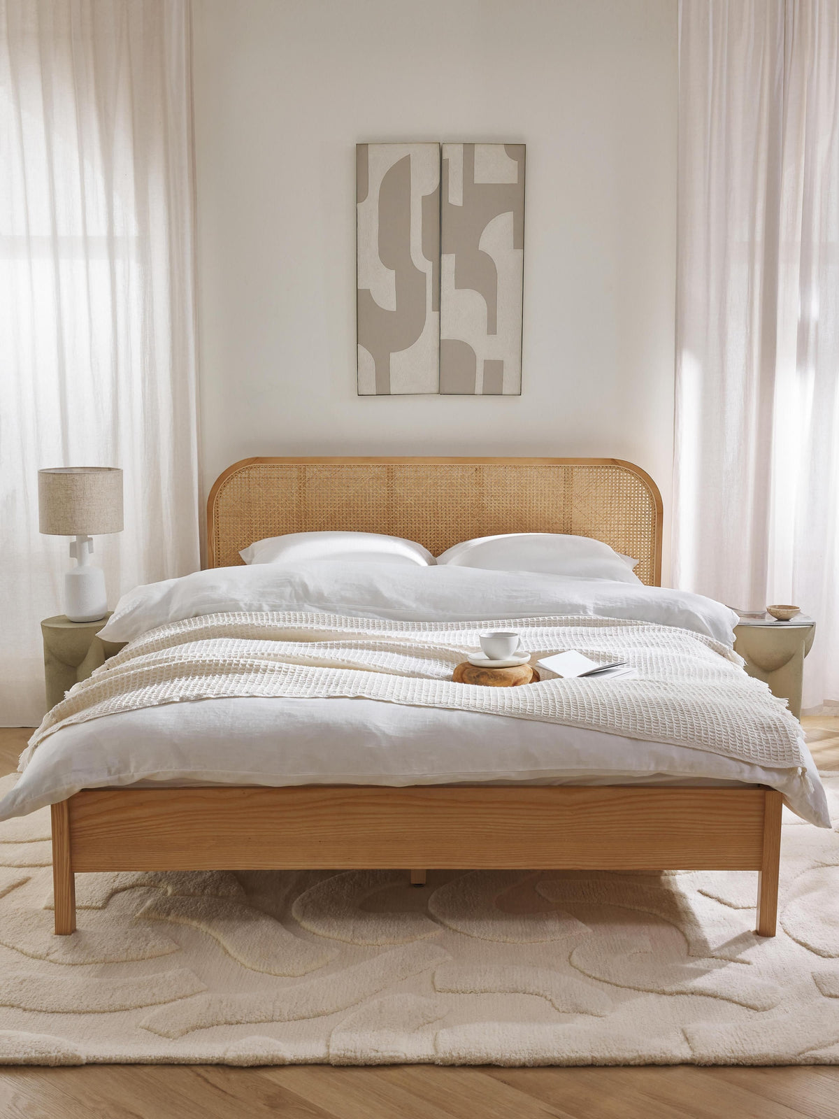 Jonaster Wooden Bed with Vienna Cane Headboard