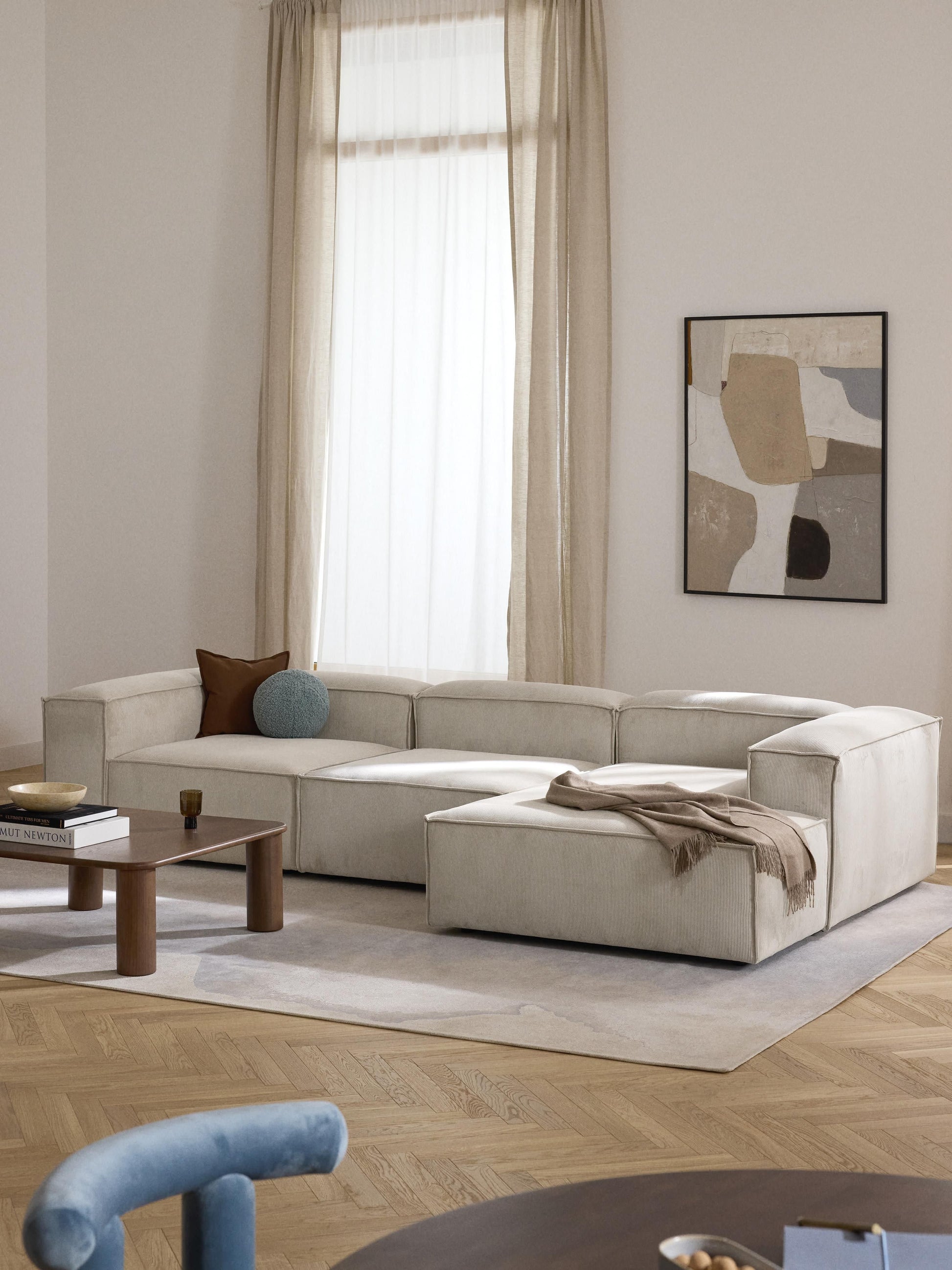 Lennaster Modular Corduroy Corner Sofa (4-Seater)