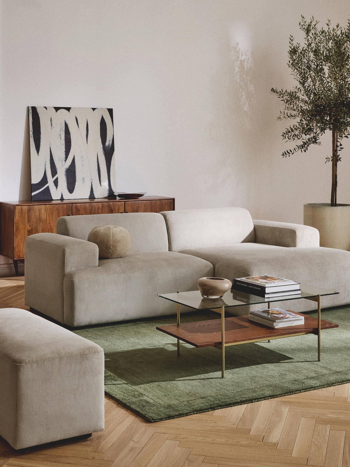 Melvisse Corduroy Corner Sofa (3-Seater)