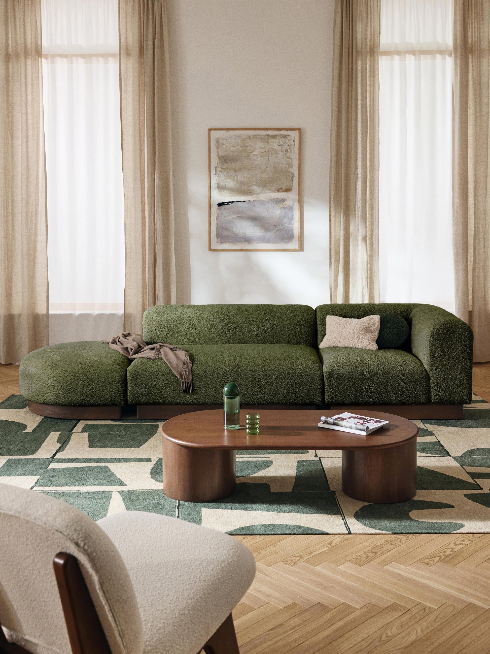 Natalisse Modular Ottoman in Teddy Bouclé with Stool (Left/Right)