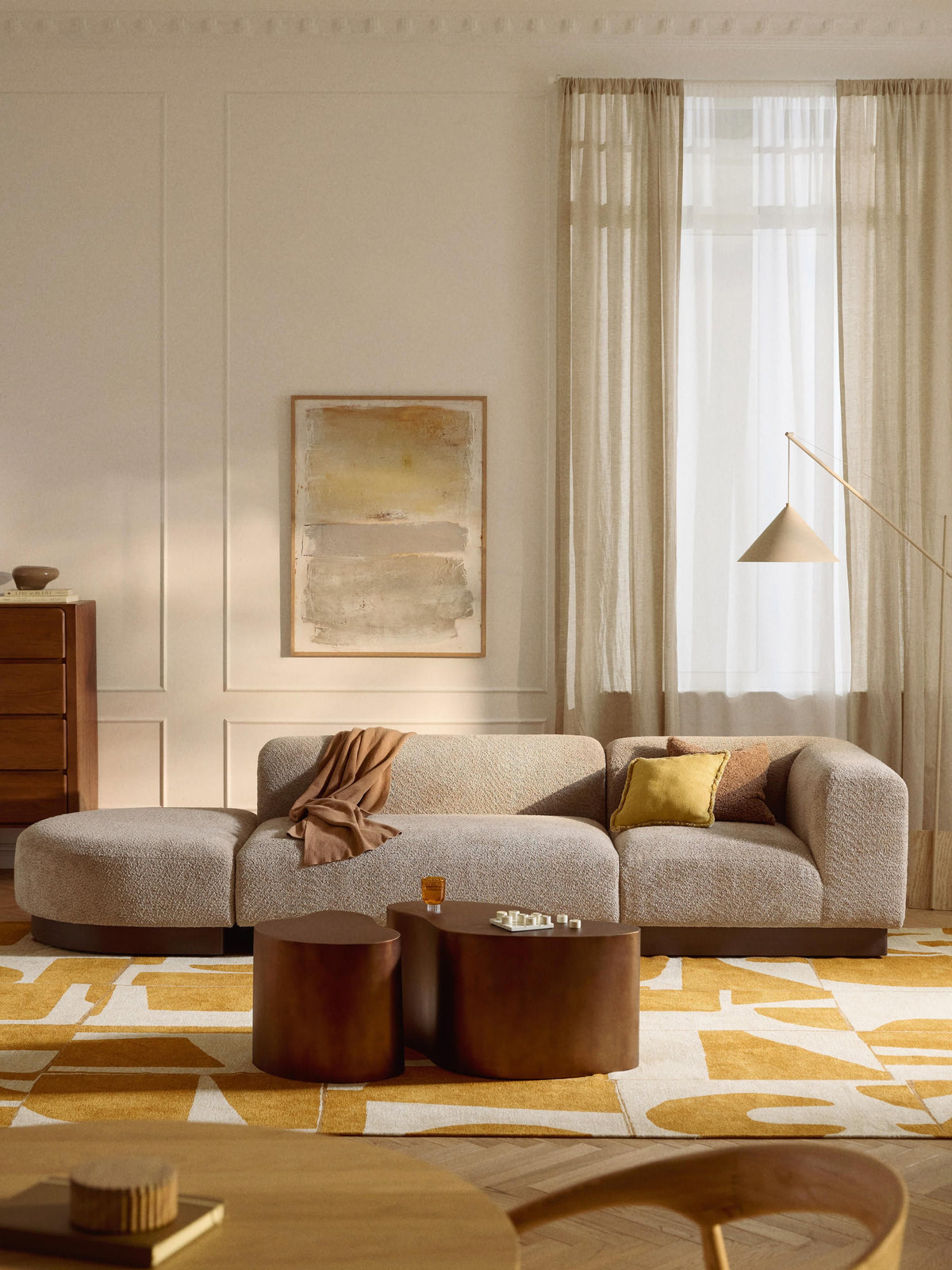 Natalisse Modular Ottoman in Teddy Bouclé with Stool (Left/Right)