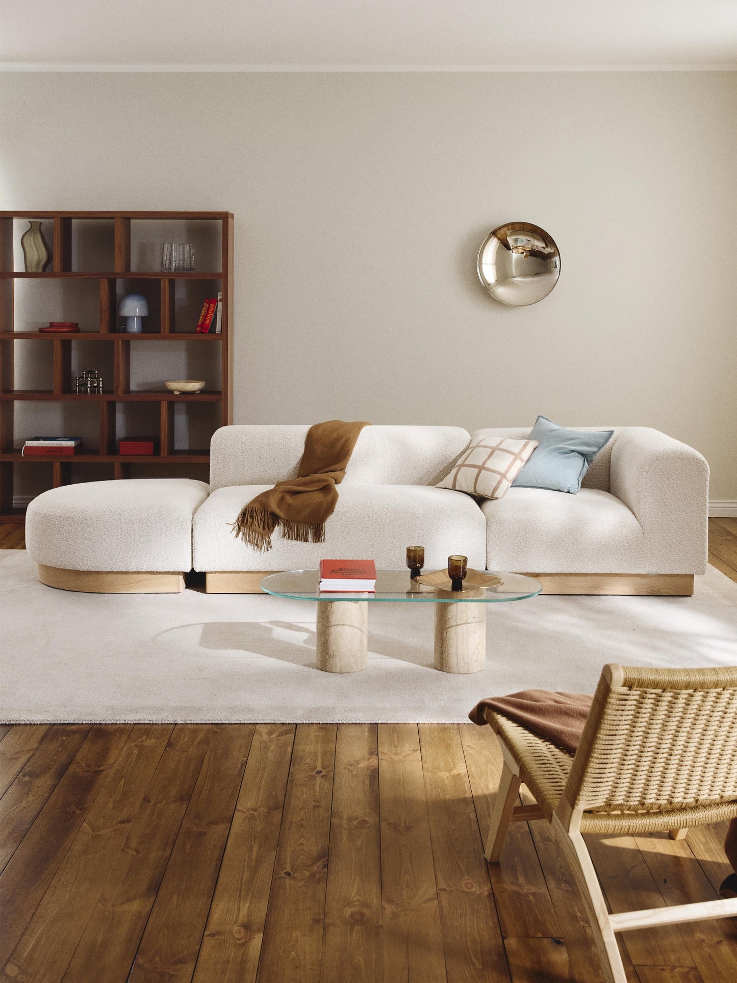 Natalisse Modular Ottoman in Teddy Bouclé with Stool (Left/Right)