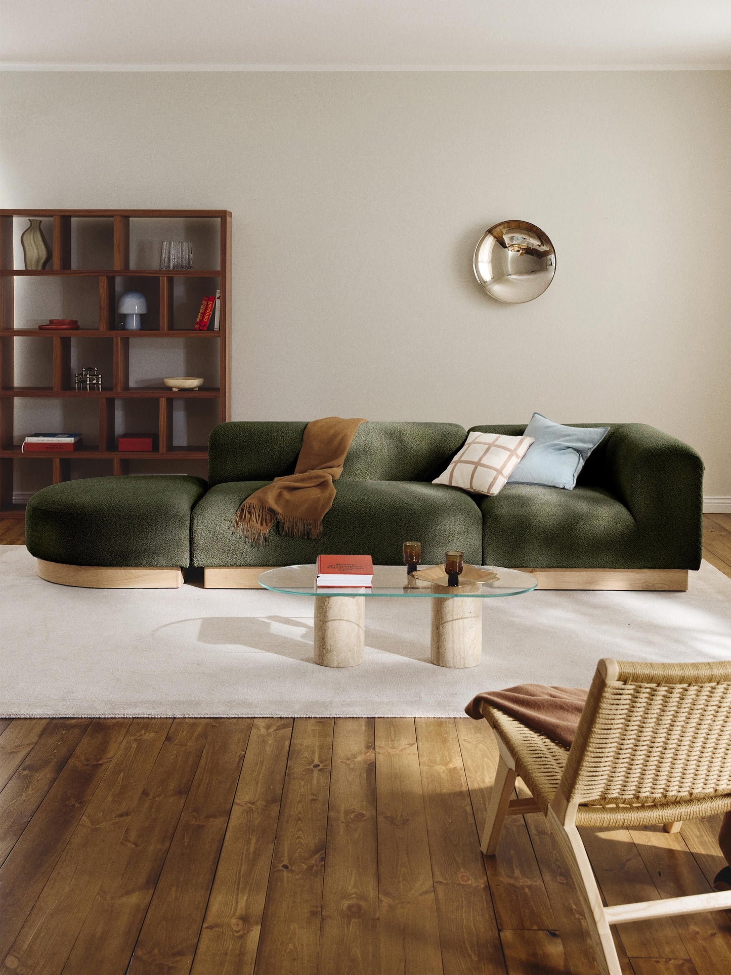 Natalisse Modular Ottoman in Teddy Bouclé with Stool (Left/Right)