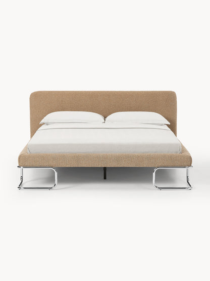 Olinelle Bouclé Upholstered Bed with Metal Legs