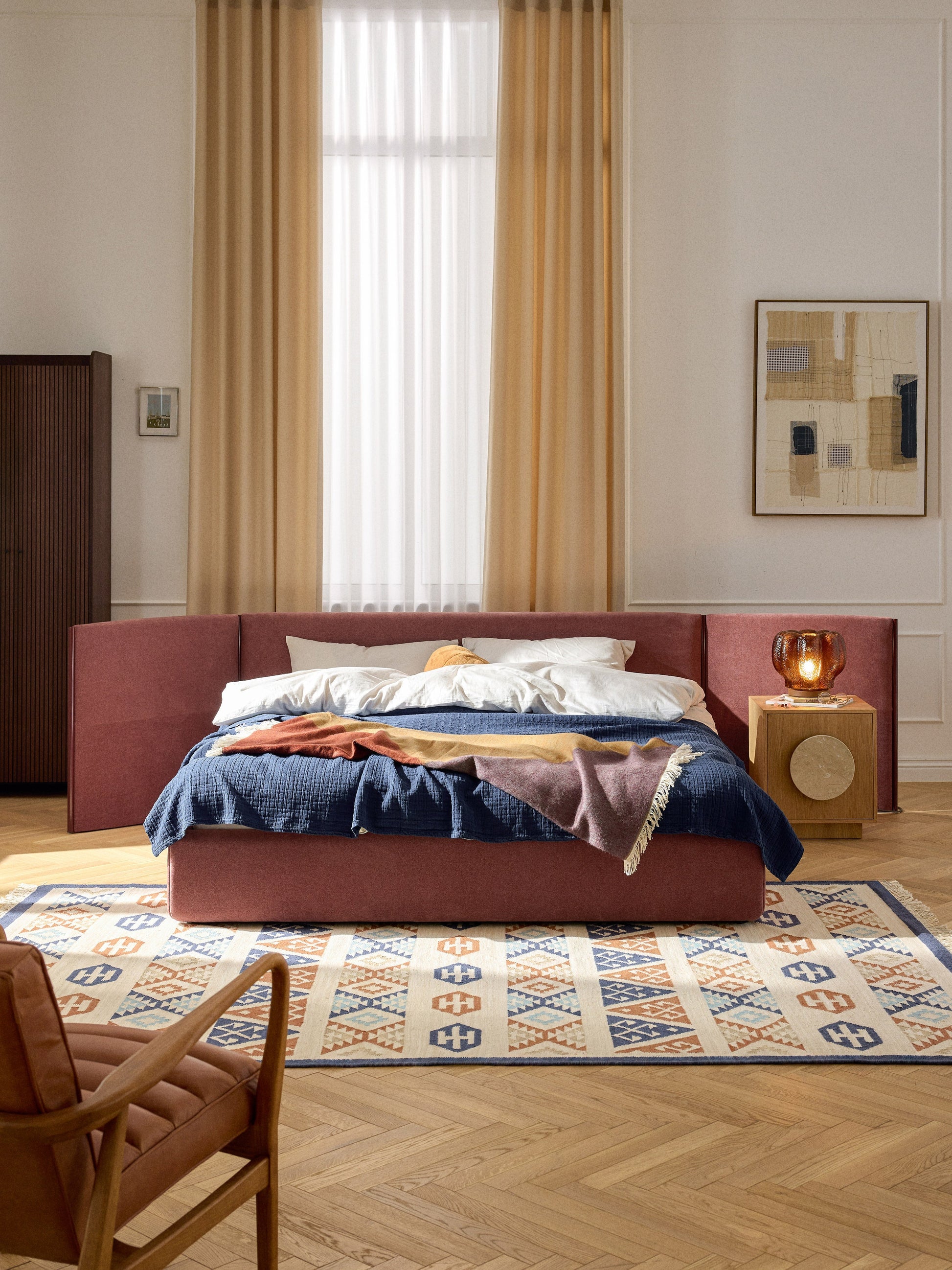 Otisure Upholstered Bed with Folding Headboard