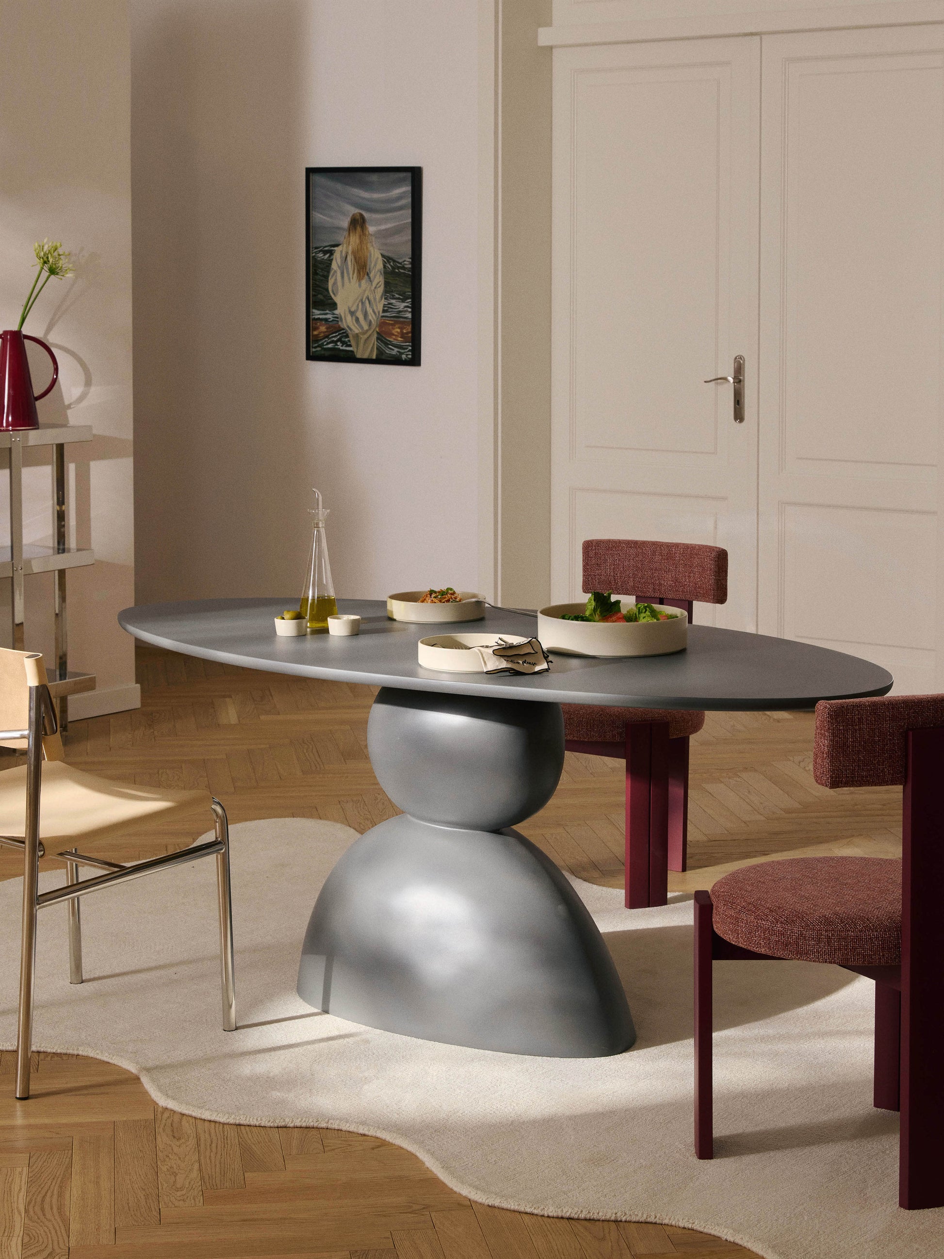 Sahrelle Oval Dining Table with Organic Design, 180 x 90 cm