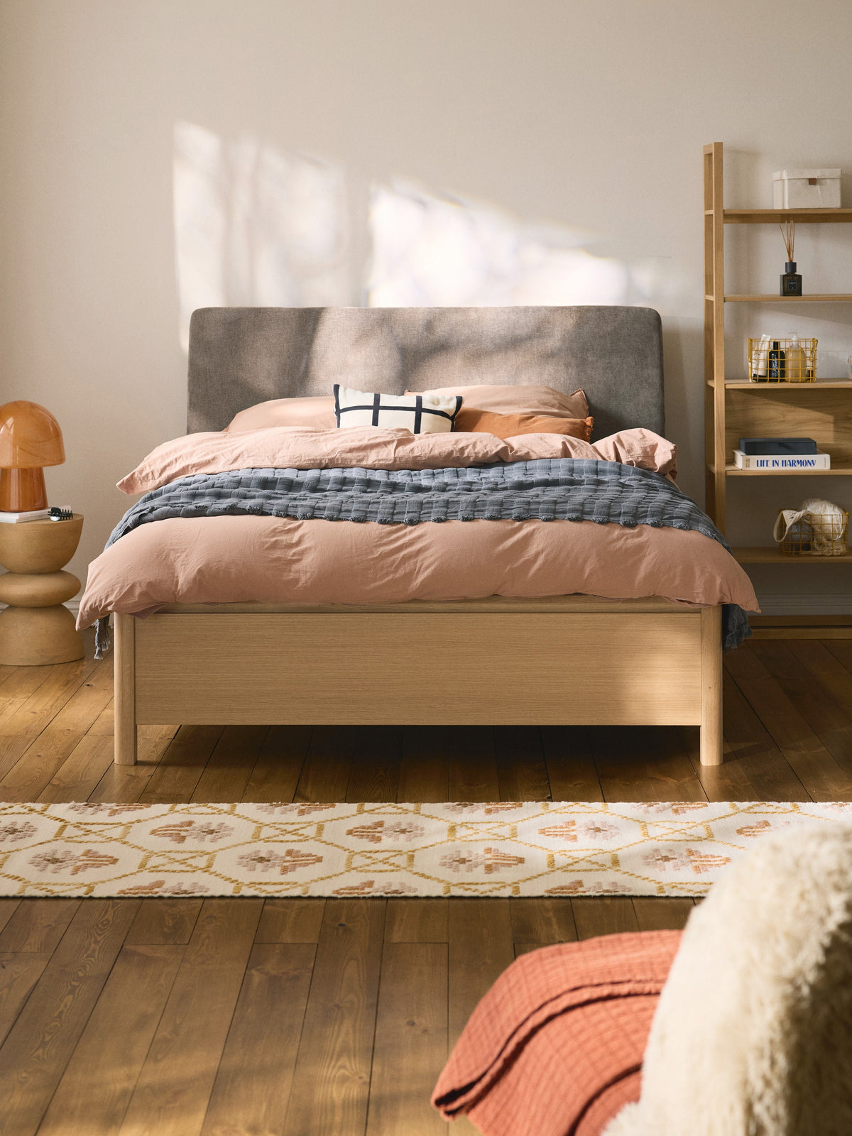 Santoro Wooden Bed with Upholstered Headboard and Drawers