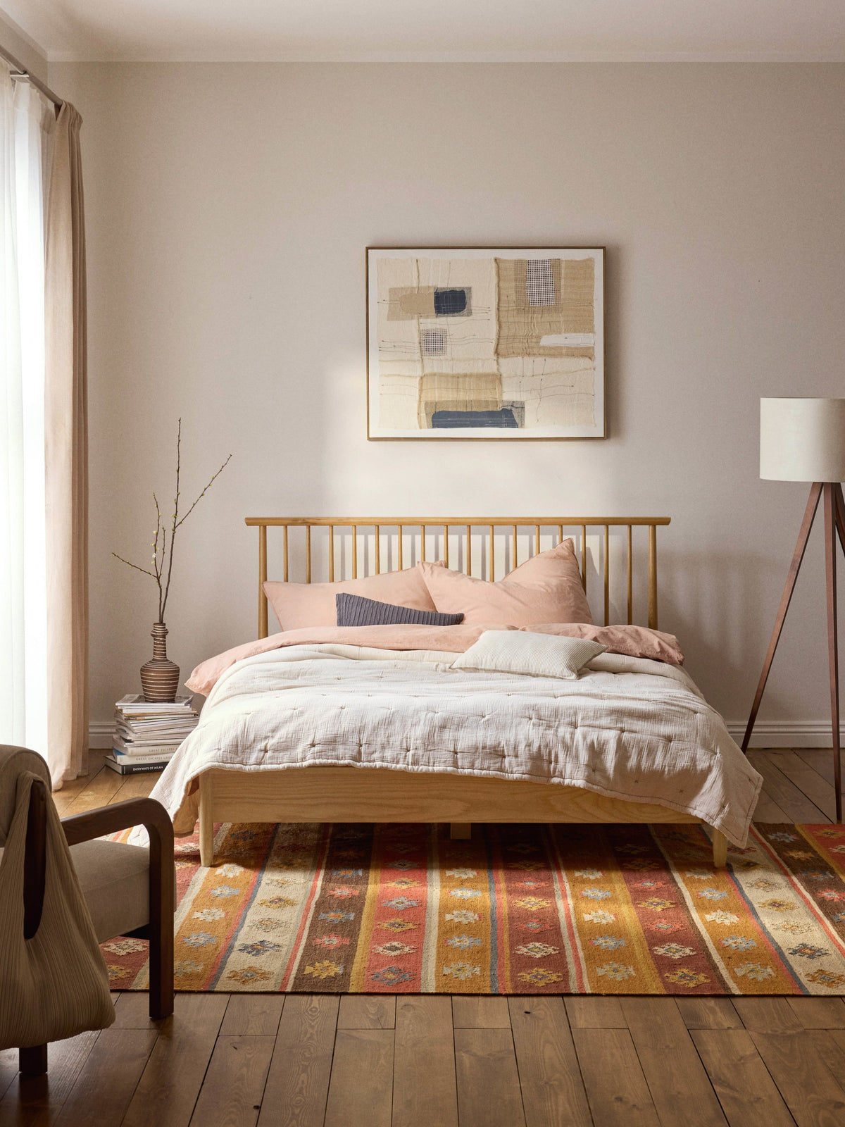 Windoro Wooden Bed with Pine Headboard