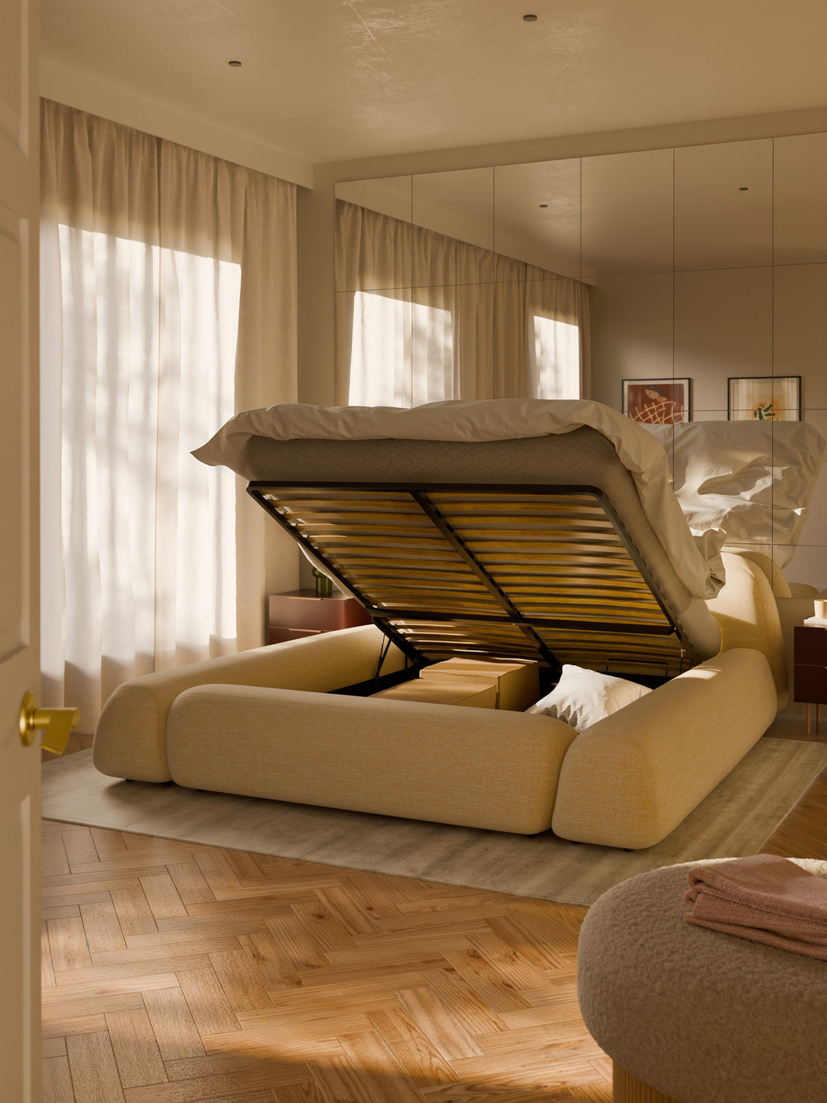 Wolkelle Bouclé Upholstered Bed with Storage