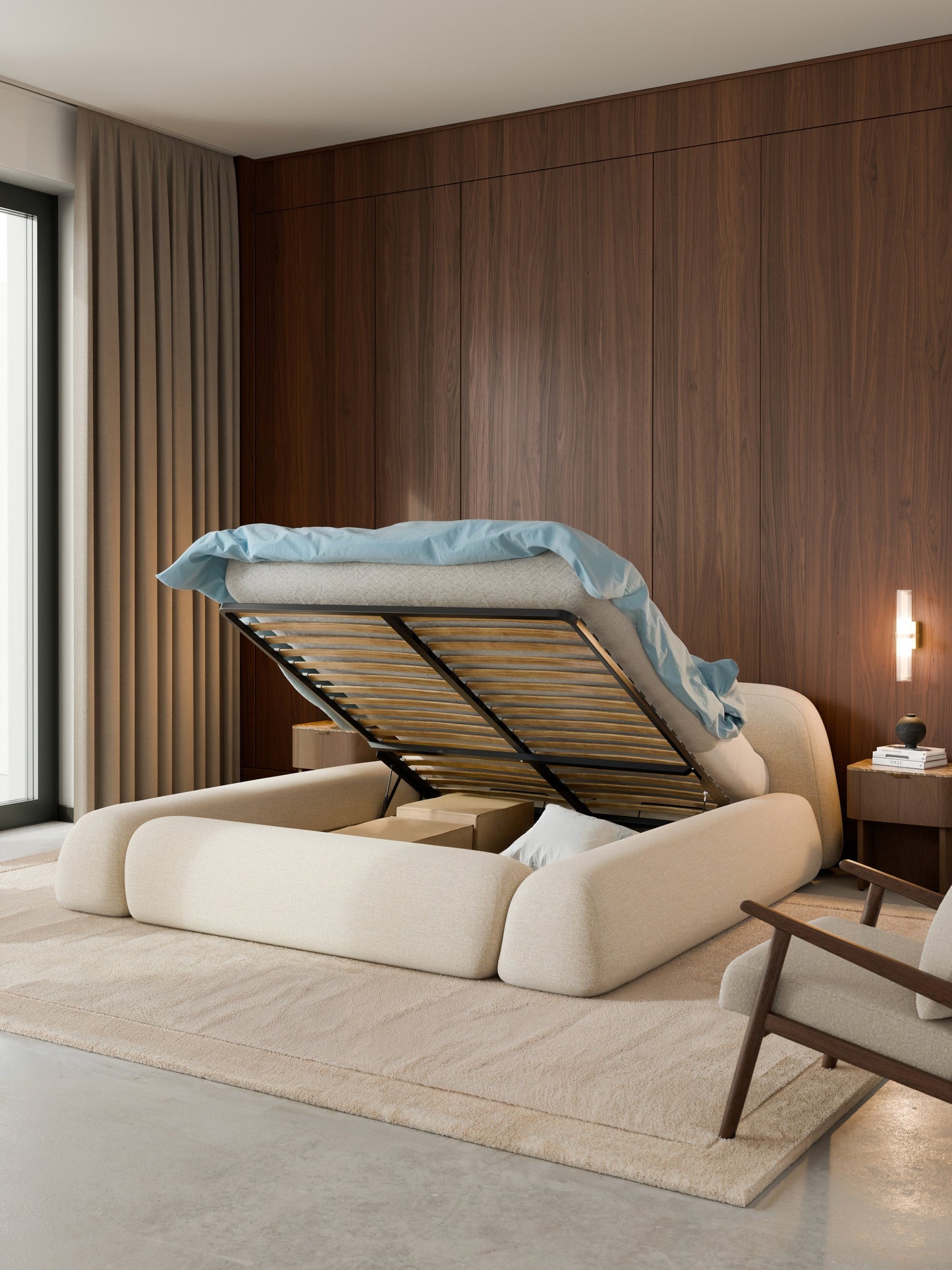 Wolkelle Bouclé Upholstered Bed with Storage